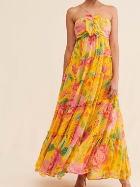 NWT Farm Rio Macaw Bloom Tiered Maxi Dress